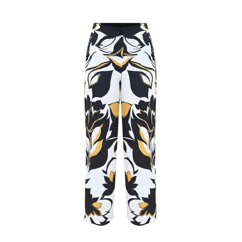 KOCCA Pantaloni Pantalone Donna a palazzo fantasia Panna nero - Francavilla Moda